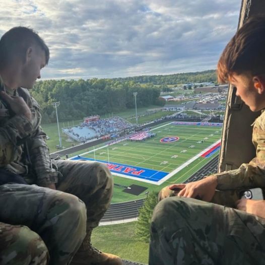 Blackhawk Helicopter Lands at Patriot Field