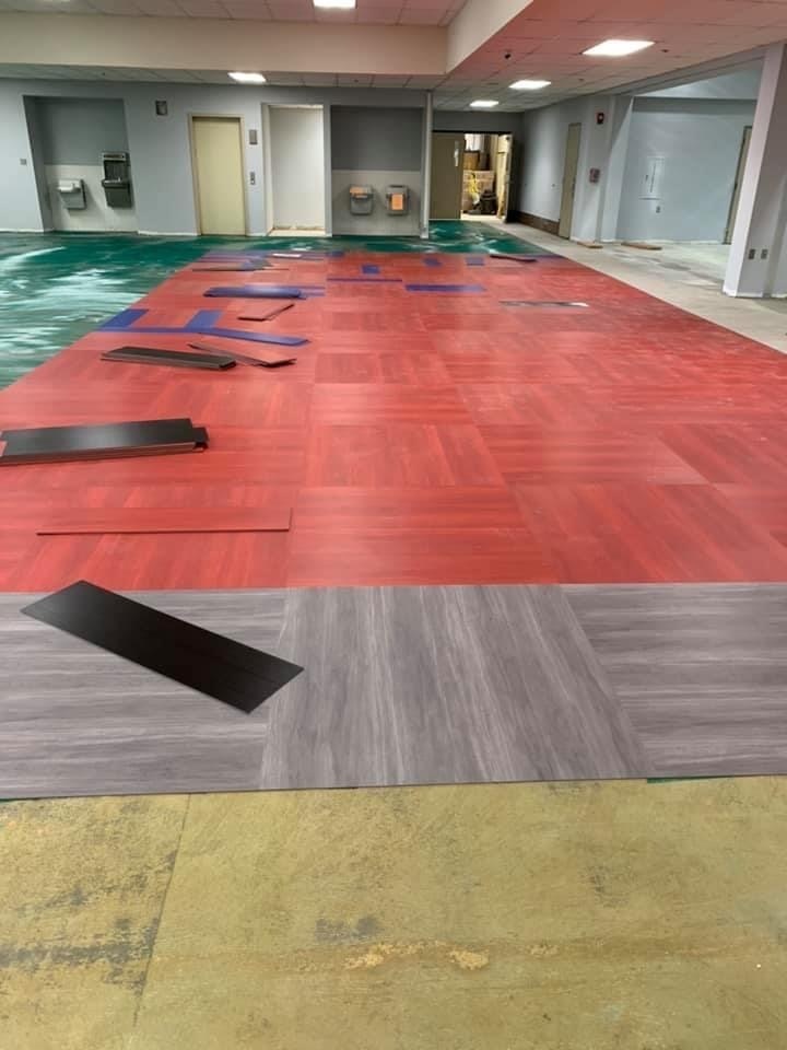 New flooring going down in cafeteria area