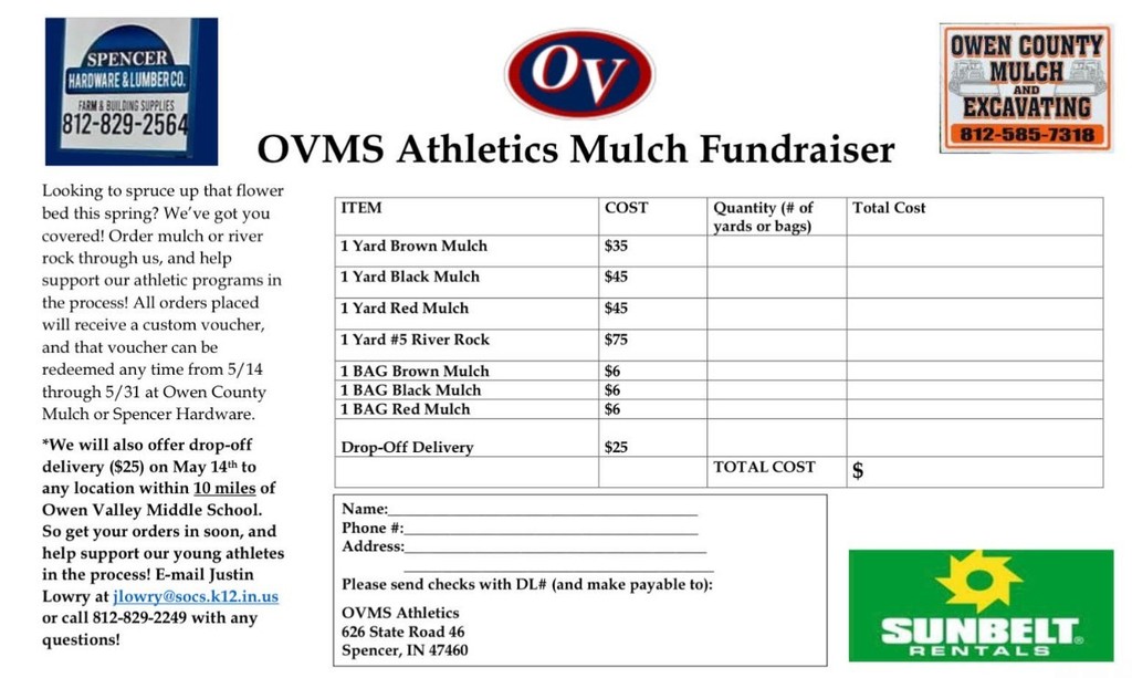 OVMS Athletics Mulch Fundraiser